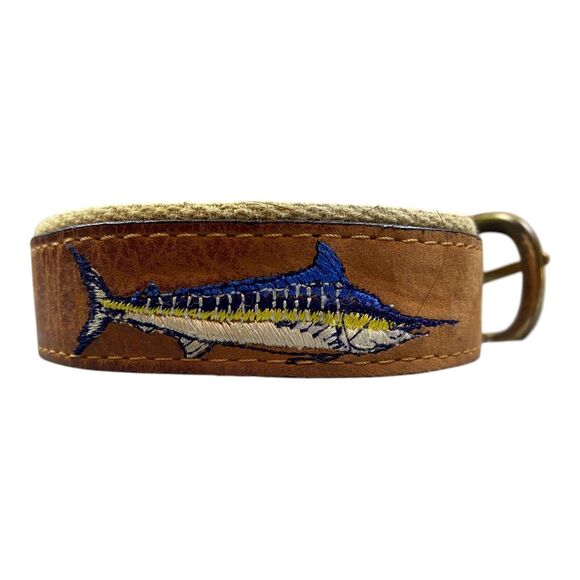 Zep-Pro Genuine Leather Embroidered Belt SZ 34 Sword Fish Solid Brass Made USA - Picture 1 of 12